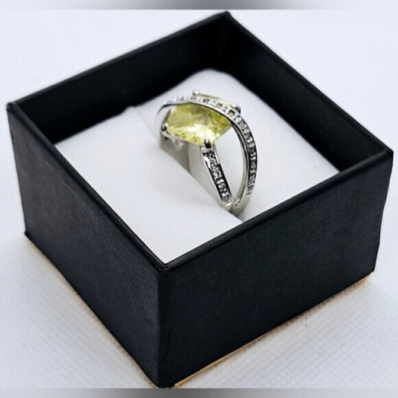 Yellow Simulant Sapphire Cable Silver Tone Fashion Ring - Picture 2 of 11